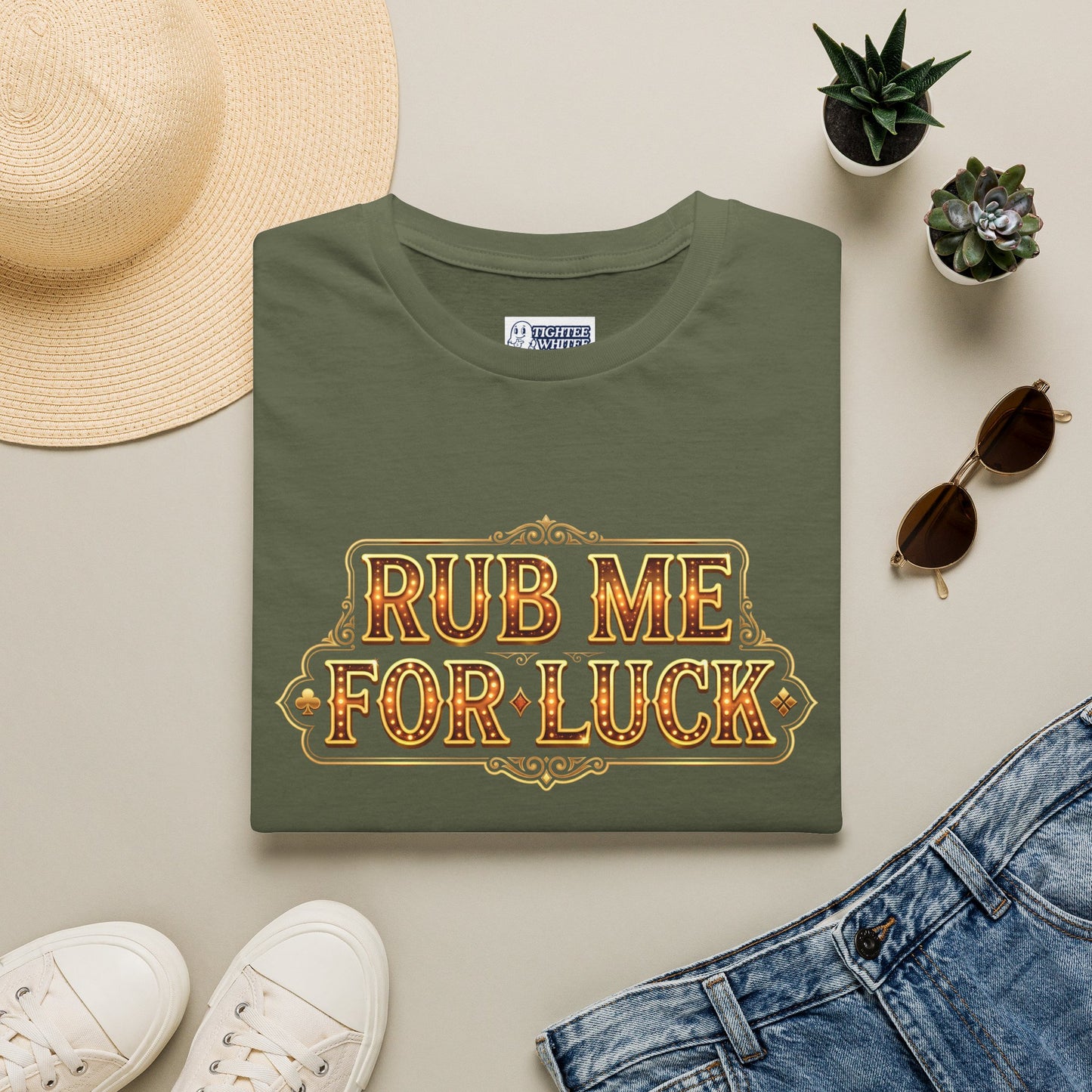 "Rub Me for Luck" Retro Lucky Charm Graphic Tee Casino