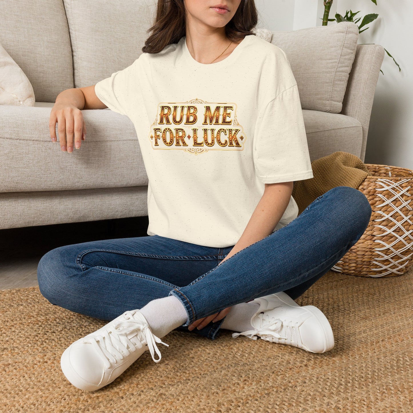 "Rub Me for Luck" Retro Lucky Charm Graphic Tee Casino