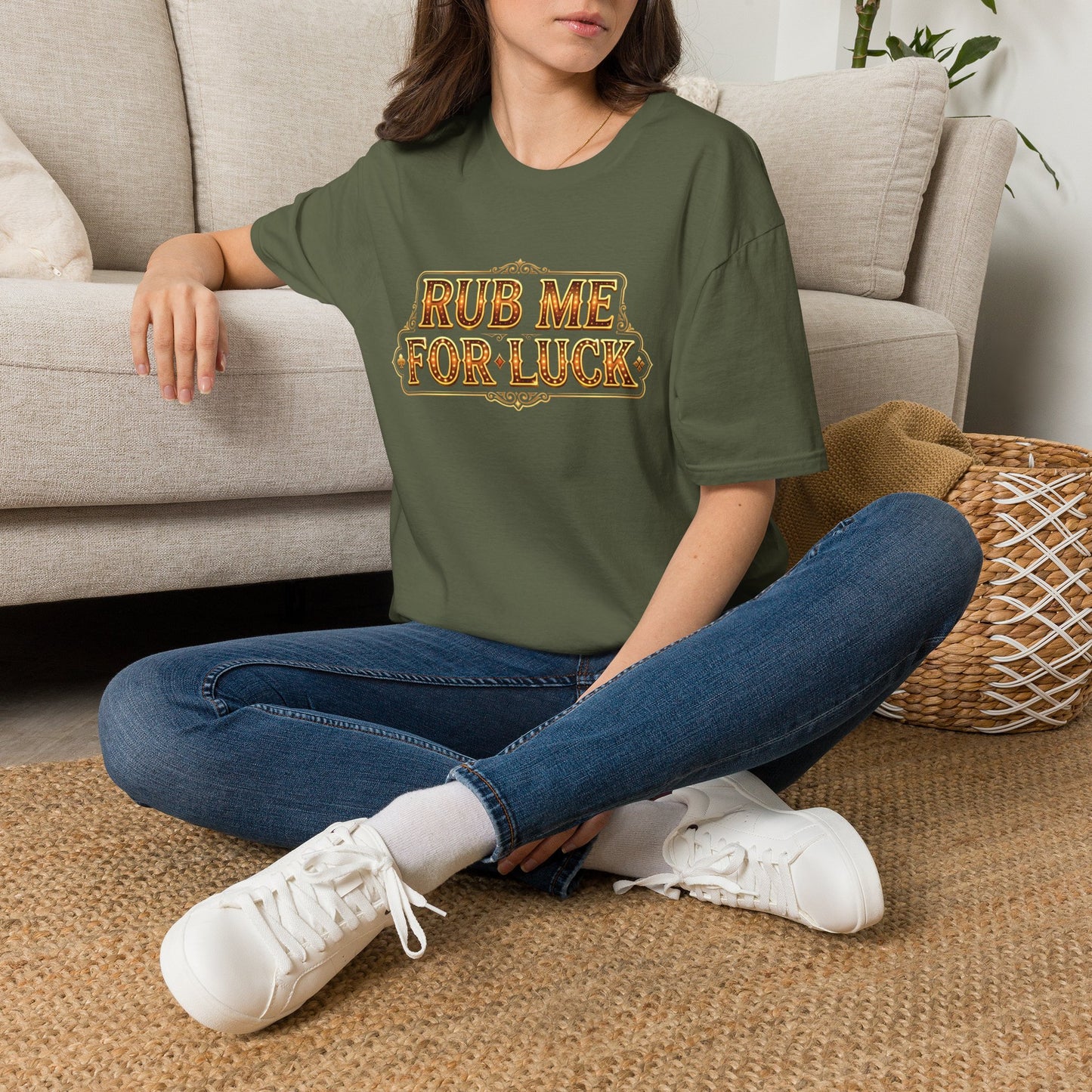 "Rub Me for Luck" Retro Lucky Charm Graphic Tee Casino