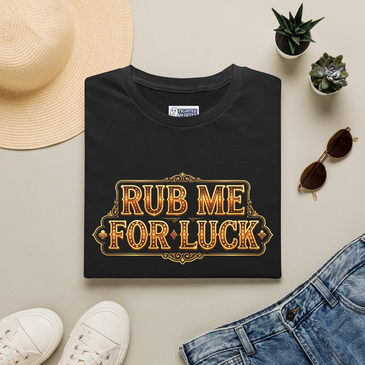 "Rub Me for Luck" Retro Lucky Charm Graphic Tee Casino
