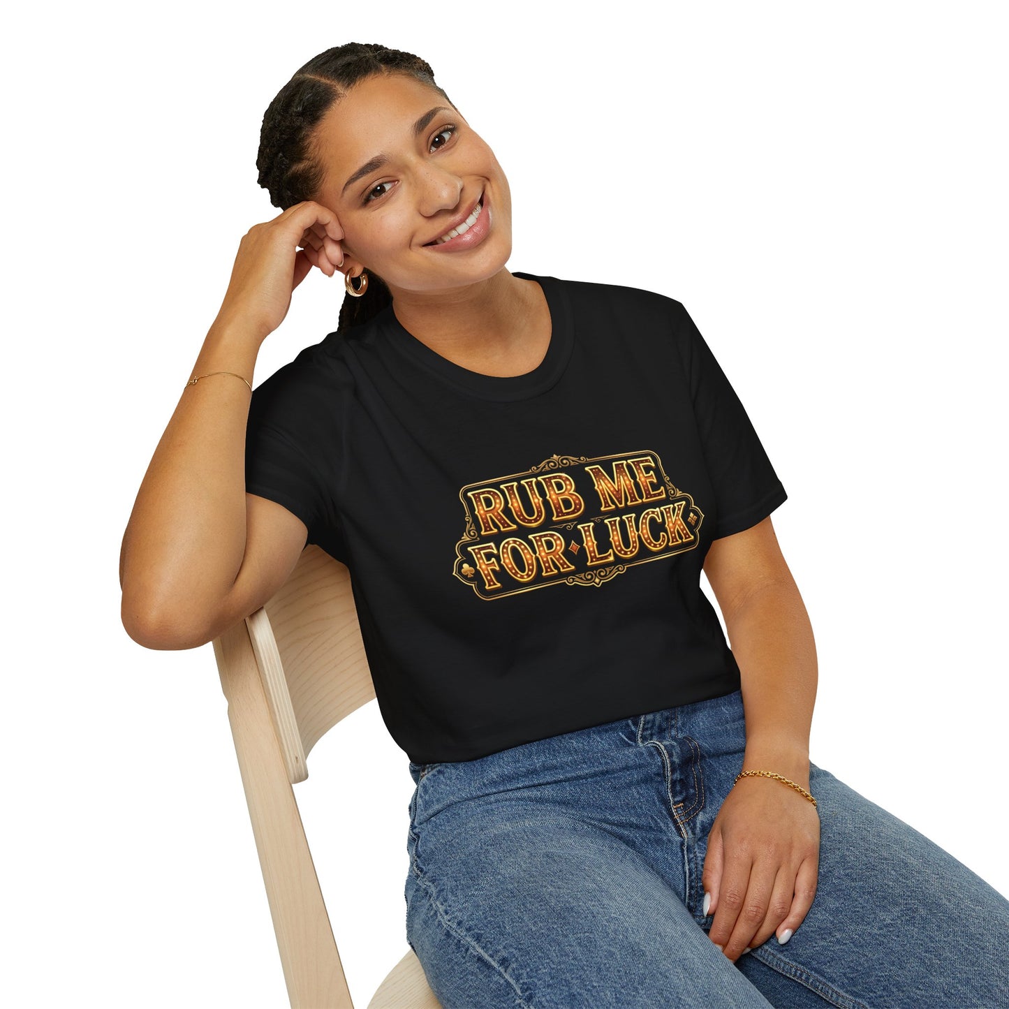 "Rub Me for Luck" Retro Lucky Charm Graphic Tee Casino