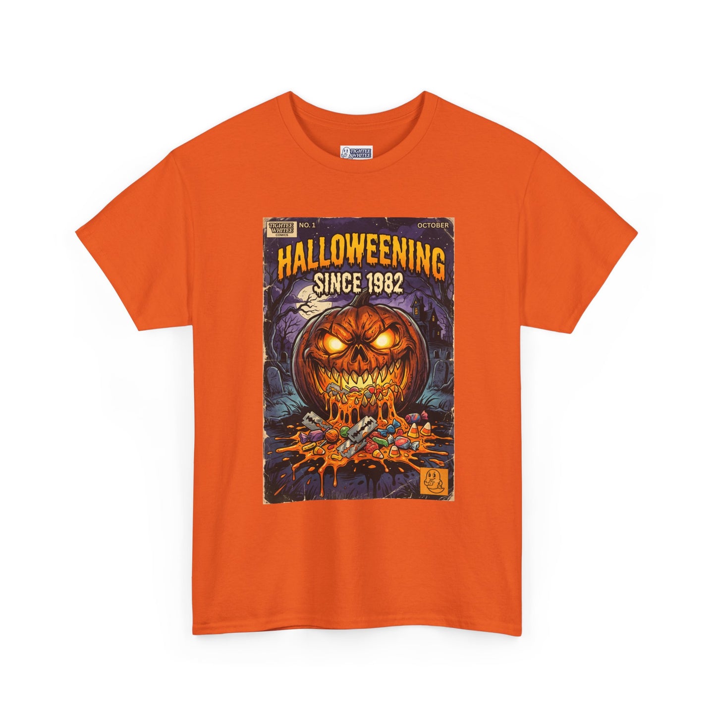 Halloweening Since 1982 T‑Shirt — Vintage Jack‑O’Lantern Halloween Comic Tee