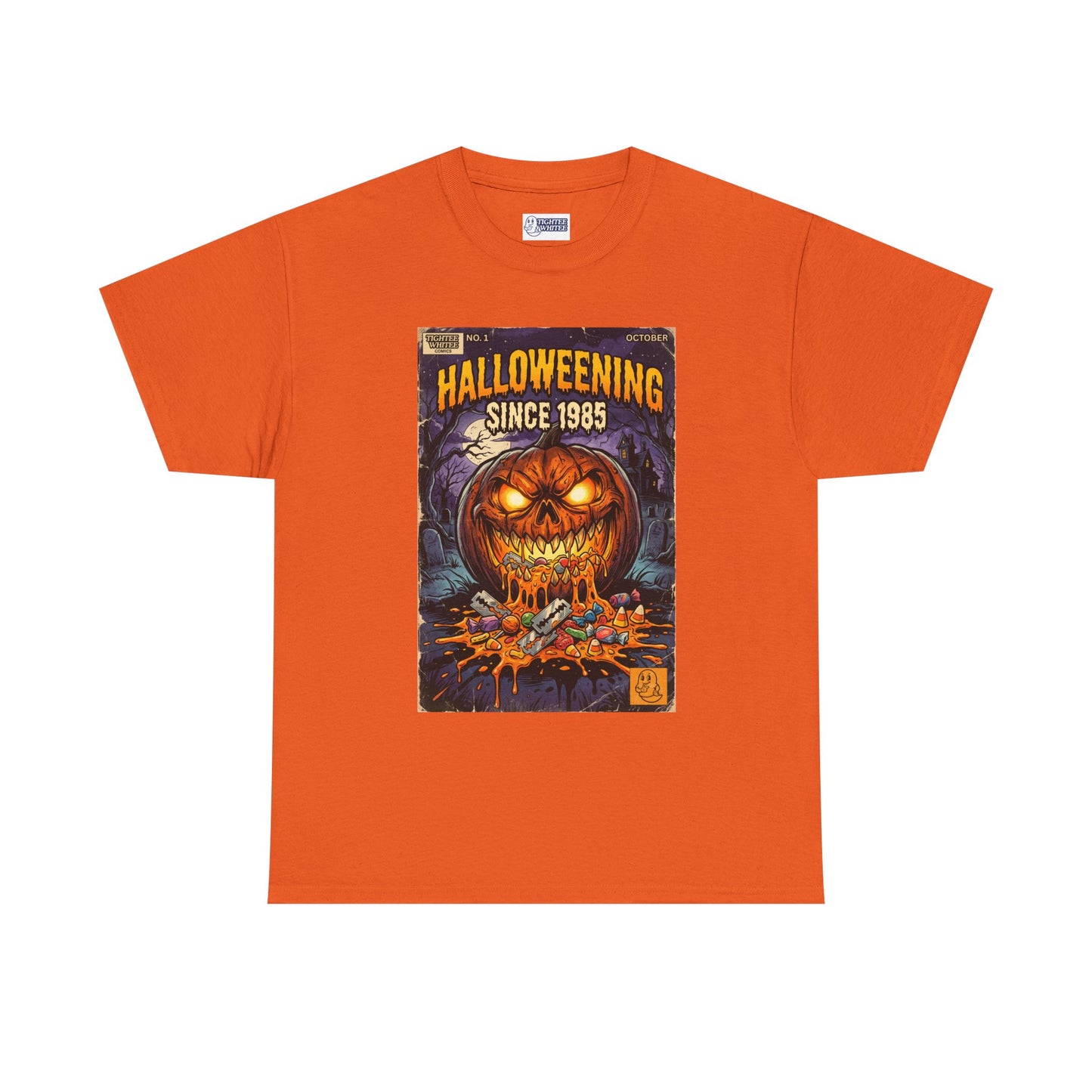 Halloweening Since 1985 T‑Shirt — Vintage Jack‑O’Lantern Halloween Comic Tee