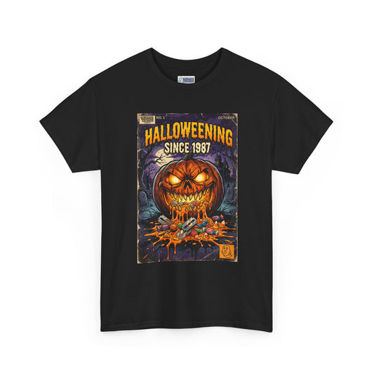 Halloweening Since 1987 T‑Shirt — Vintage Jack‑O’Lantern Halloween Comic Tee