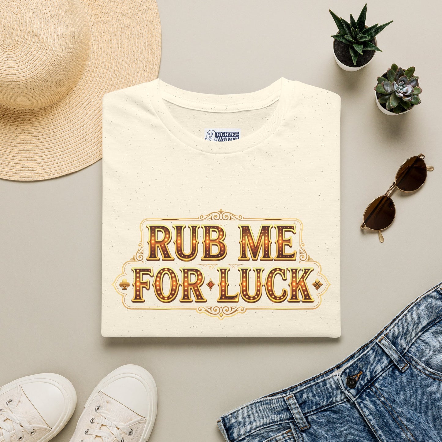 "Rub Me for Luck" Retro Lucky Charm Graphic Tee Casino