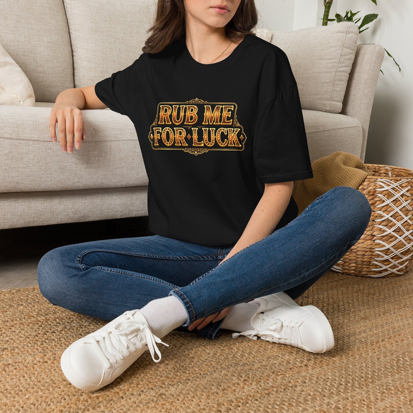 "Rub Me for Luck" Retro Lucky Charm Graphic Tee Casino