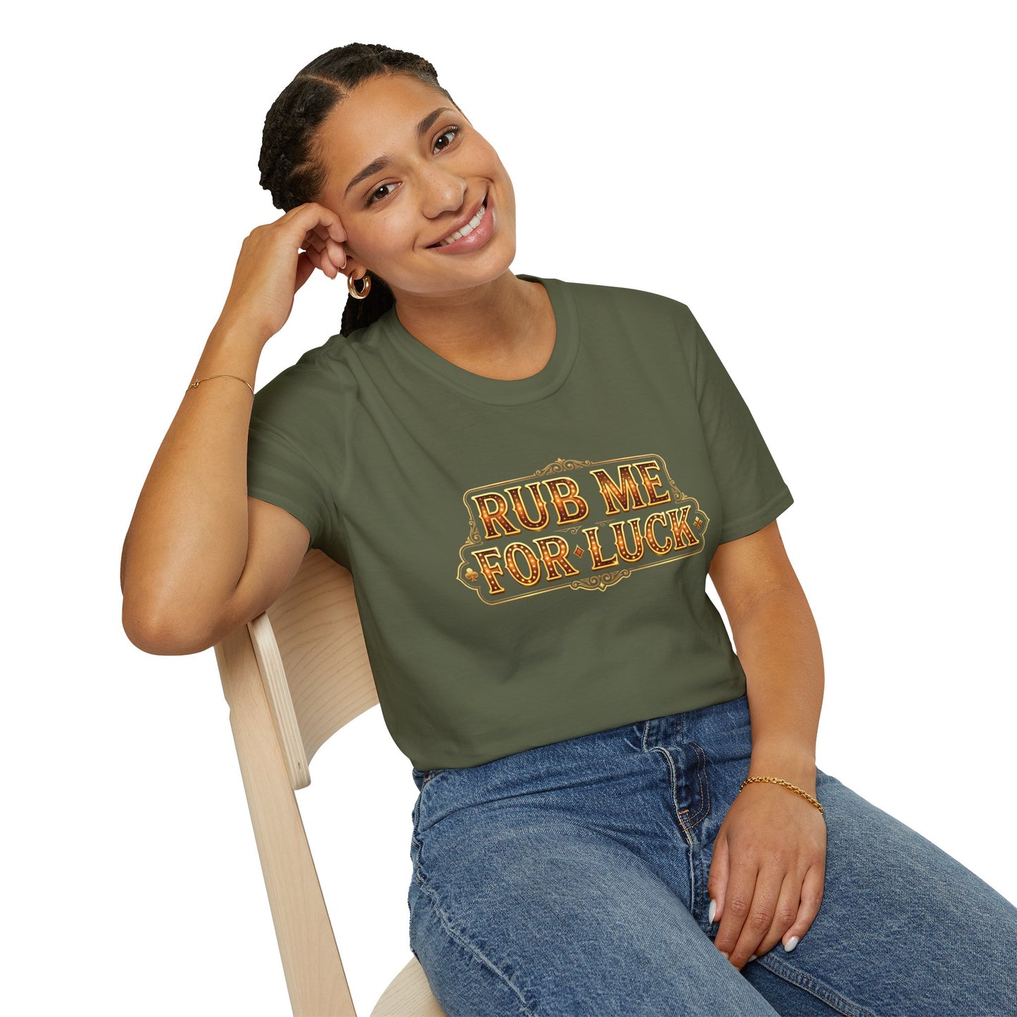 "Rub Me for Luck" Retro Lucky Charm Graphic Tee Casino