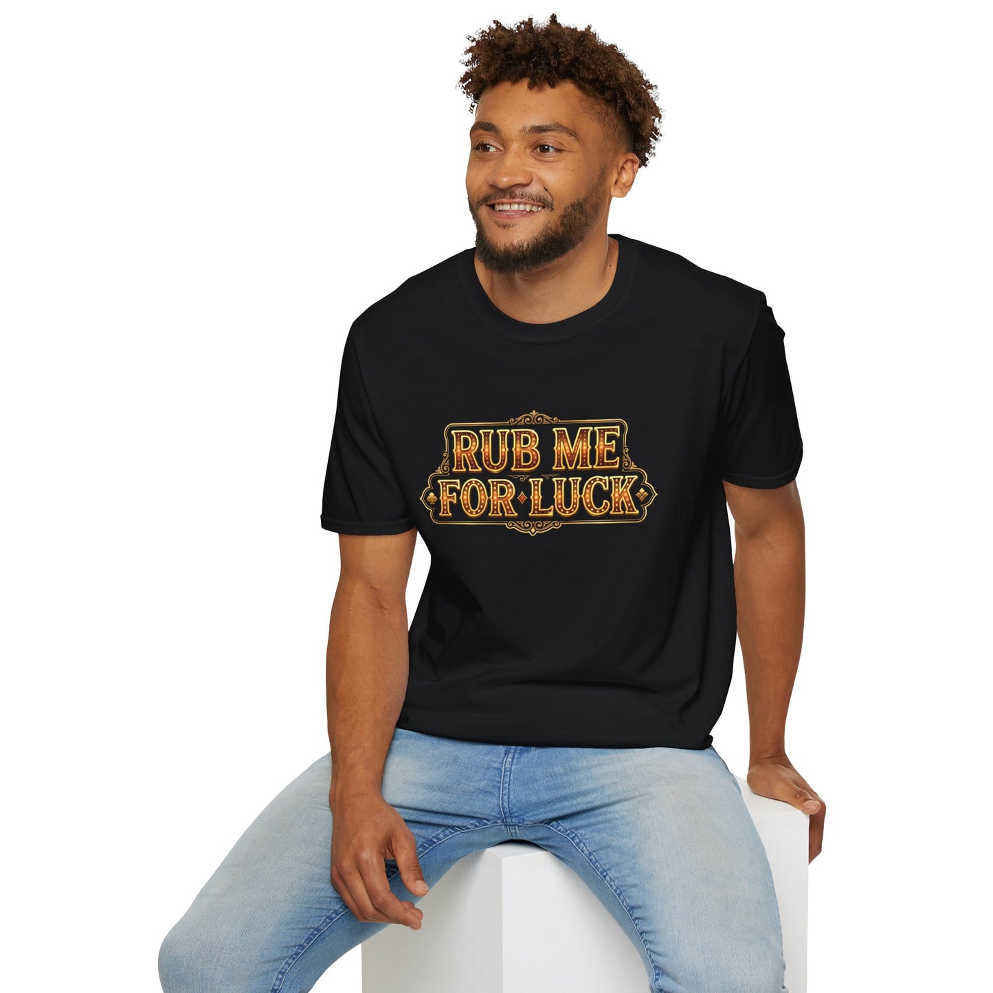 "Rub Me for Luck" Retro Lucky Charm Graphic Tee Casino