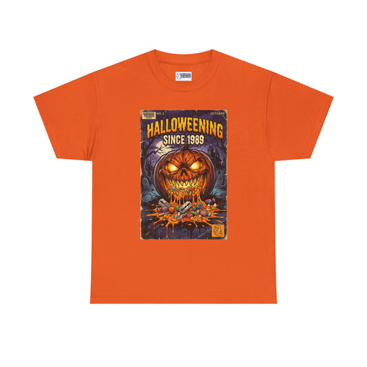 Halloweening Since 1989 T‑Shirt — Vintage Jack‑O’Lantern Halloween Comic Tee